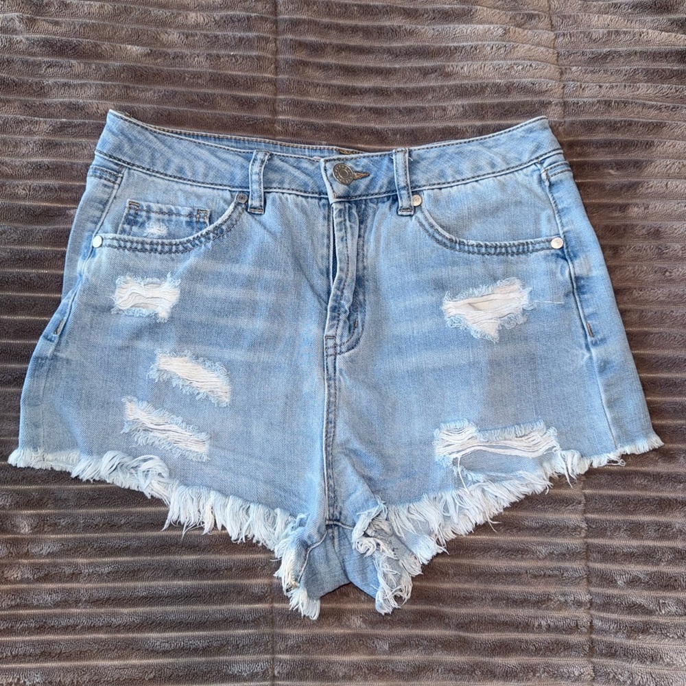 Refuge Frayed Light Blue Jean Shorts